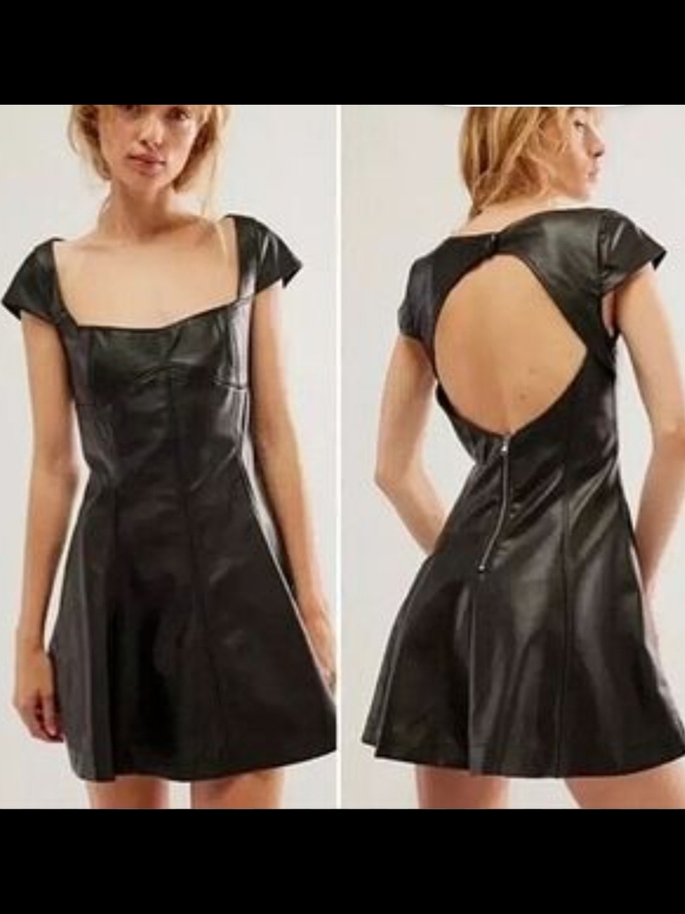 Free People Black Vegan Leather Mini Dress with Open Back Cutout